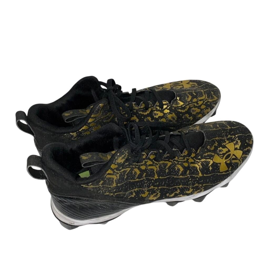 Under Armour Spotlight Mid Black and Gold Football Rubber Cleats Men's 12.5 used - Picture 2 of 12